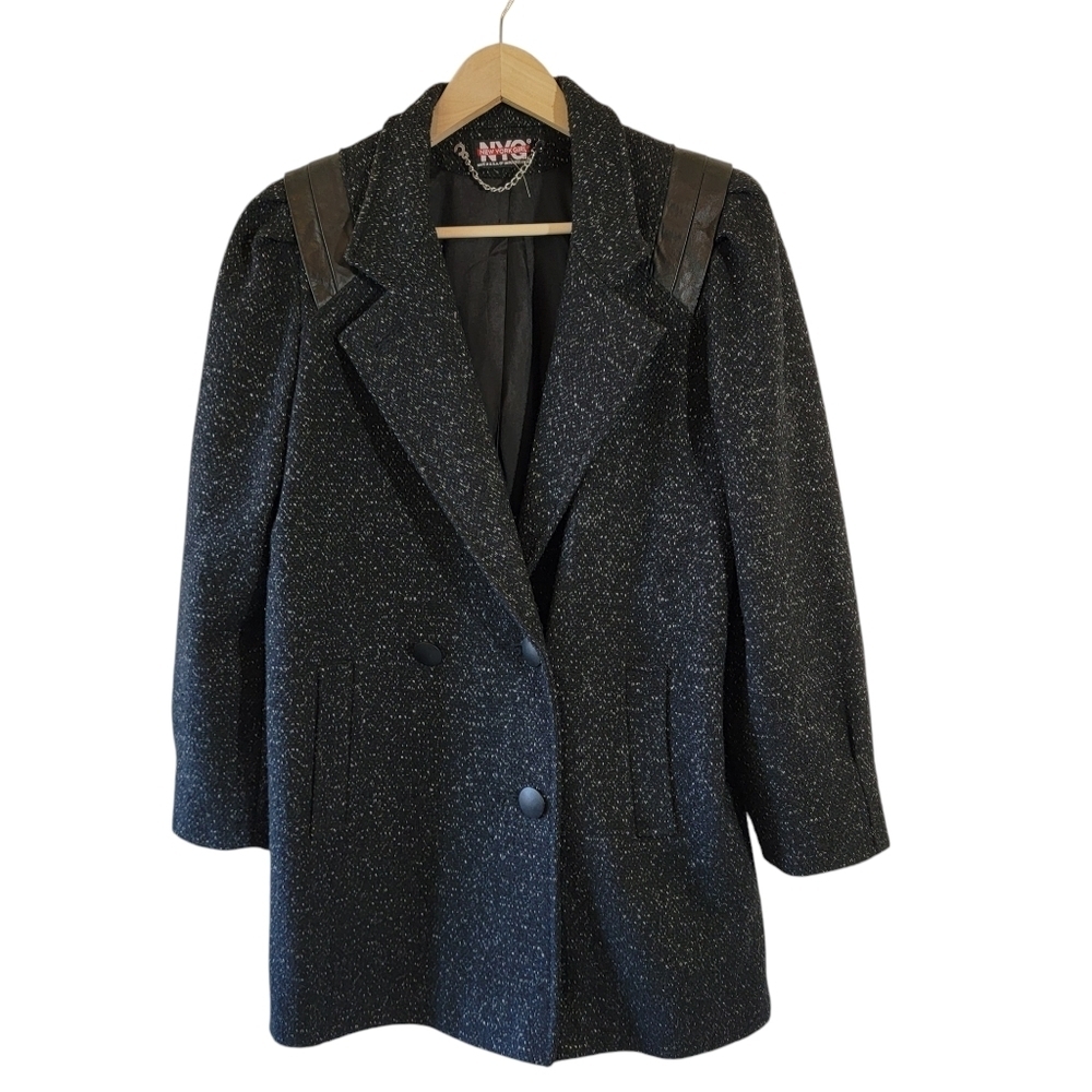 VTG Union Made NY Girl Black Spacle Leather Trench Coat Sz 10 Single Breasted